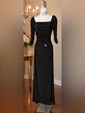 Laundry By Shelli Segal Black Ruched Evening Gown Maxi Dress Size 2